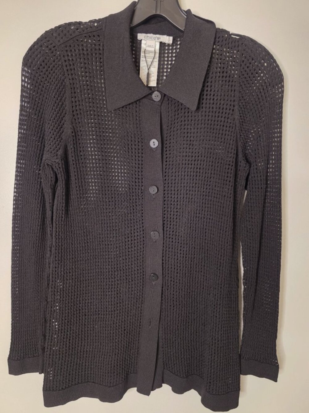 Chico's - See Through - Black Collared Top - S - New Without Tags